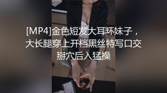 [MP4]金色短发大耳环妹子，大长腿穿上开档黑丝特写口交掰穴后入猛操