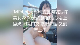 [MP4]乳大臀翘的裹胸装短裤美女2800元约到啪啪,沙发上揉奶抠逼,口交,抱起来插,又到床上干